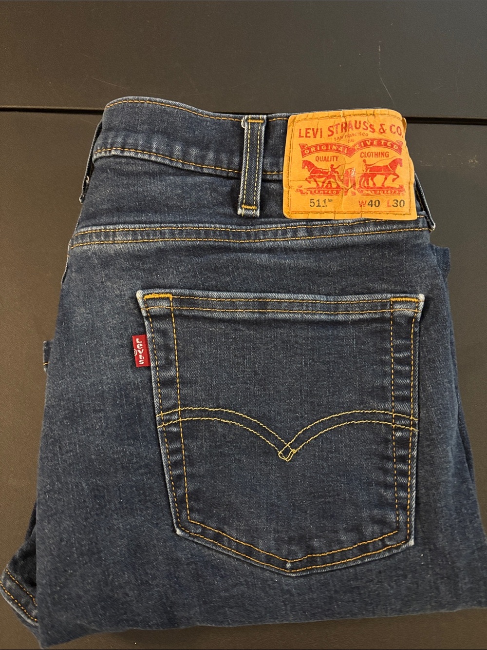 Levi's 511 Men’s Skinny Jeans in Dark Indigo with Yellow Stitching 40x30